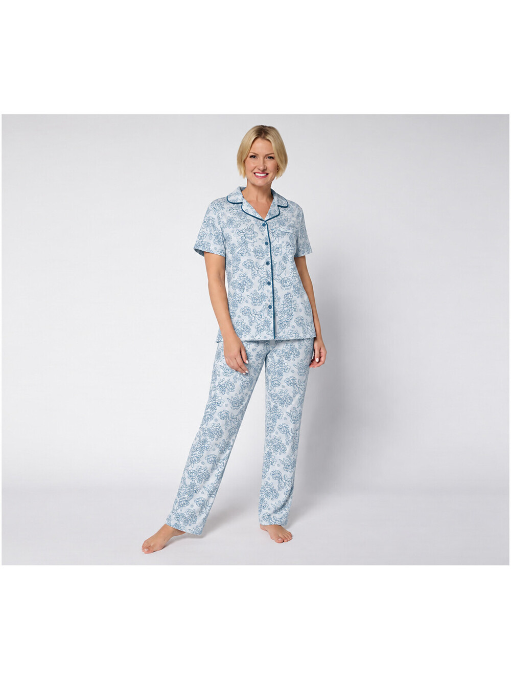 Berkshire Homewear Silky Smooth Short Sleeve Notch Collar PJ Breezy Blue,X-Small